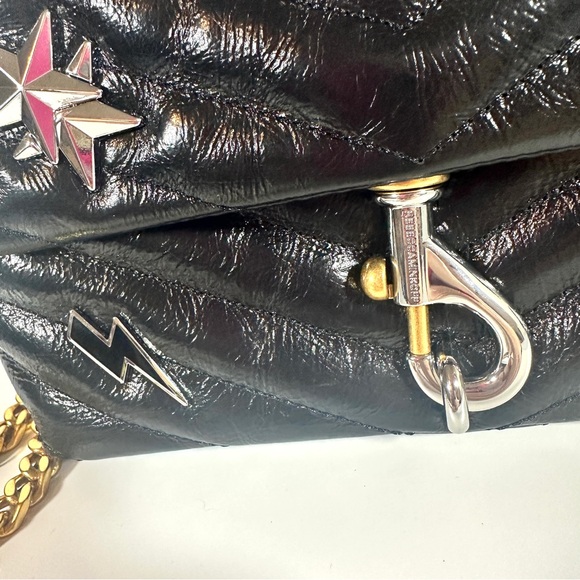 New Rebecca Minkoff Edie Leather Crossbody Bag Black Celestial Charm Quilted - Picture 11 of 14